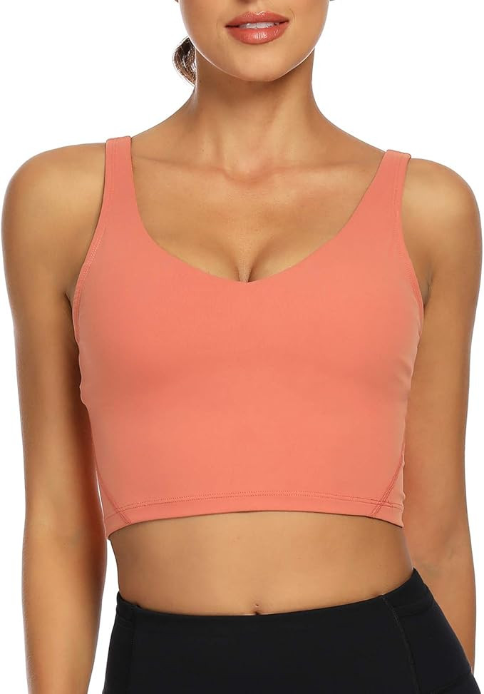 Lemedy Women Sports Bra Longline Crop Tank Top Padded Workout Running Yoga | Amazon (US)