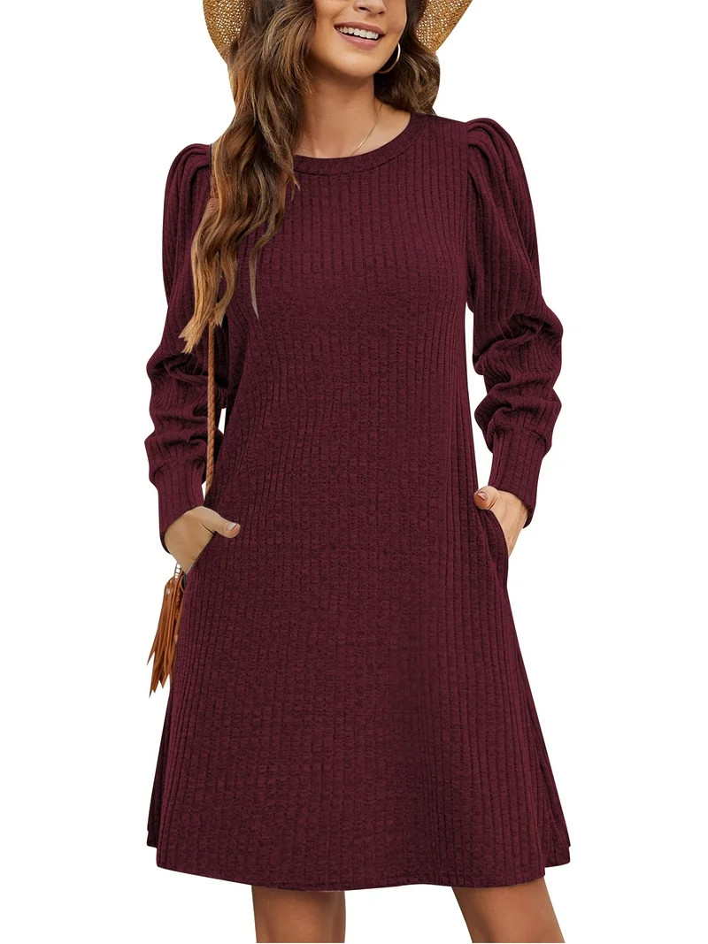 TEMOFON Sweater Dresses for Women 2025 Knit Dresses Long Sleeve Dress Casual Fall Winter Round Ne... | Walmart (US)