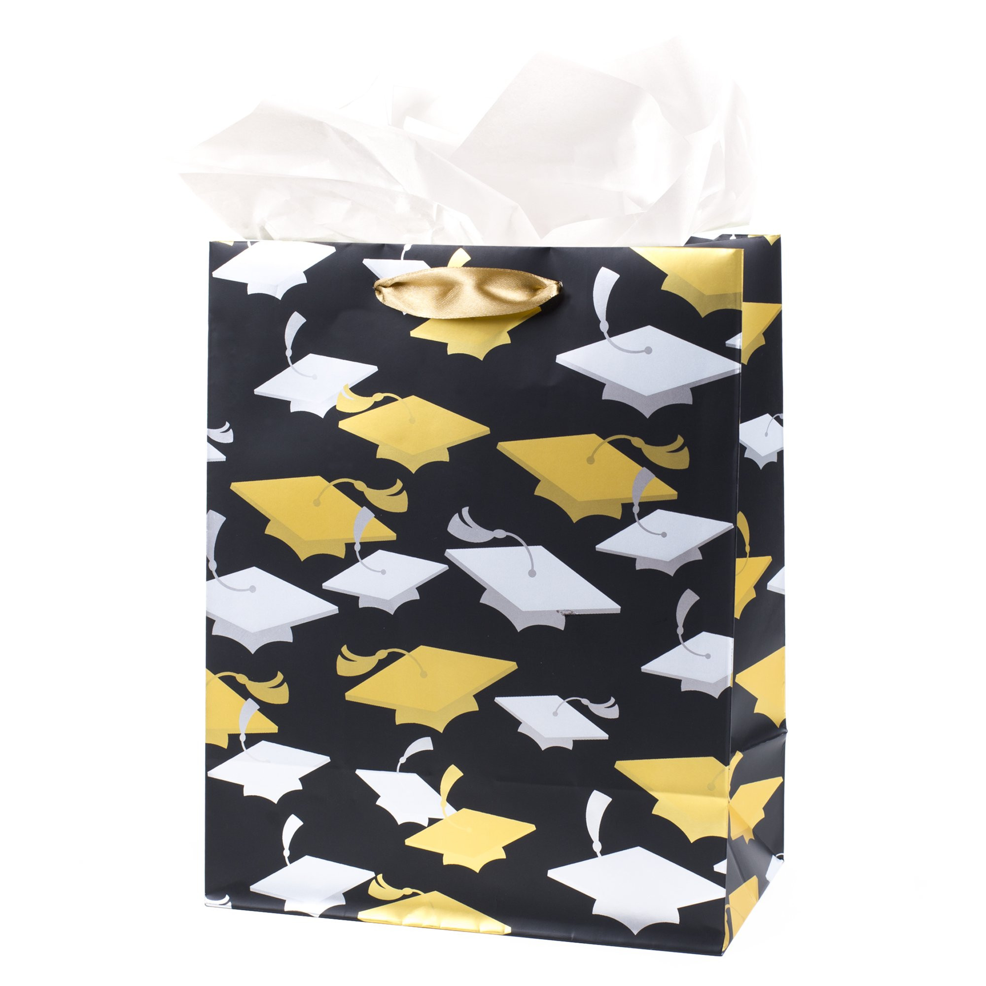 Hallmark 9" Medium Graduation Gift Bag with Tissue Paper (Gold and Silver Mortarboards on Black) ... | Amazon (US)