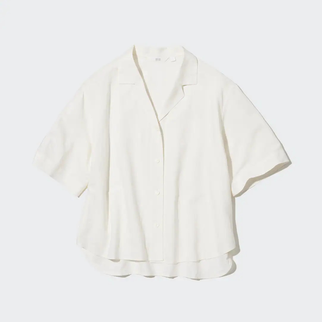 Linen Blend Open Collar Short Sleeved Shirt | UNIQLO (UK)
