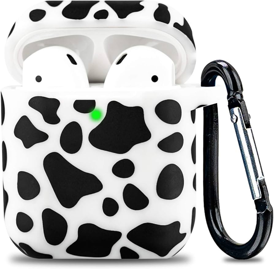 Airpod Case Soft Silicone Flexible Skin Cow Print, YOMPLOW Airpods Case Cover Earpod Case for Apple AirPods 2&1 Cute for Girls Women with Keychain (Cow) | Amazon (US)