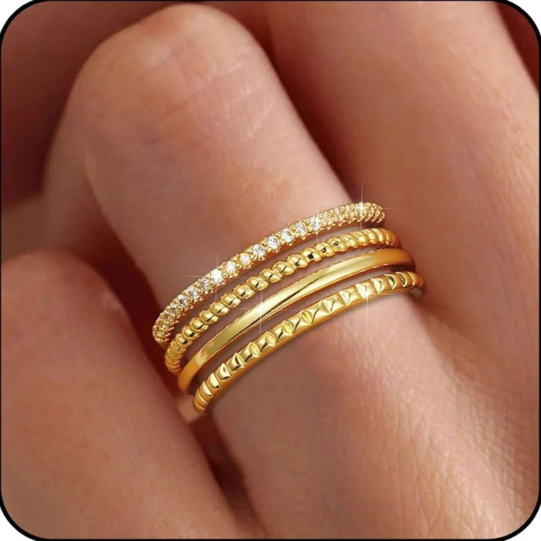 LUNVKY 4PCS 18K Gold Plated Rings for Women Non Tarnish Knuckle Dainty Fashion CZ Ring Pinky Thin... | Walmart (US)