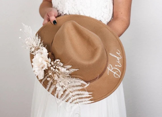 Naomi  Boho Bride  Felt Fedora Dried Flowers  Bridal - Etsy | Etsy (US)