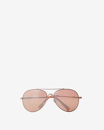 Mirrored Gold Metal Frame Aviator Sunglasses | Express