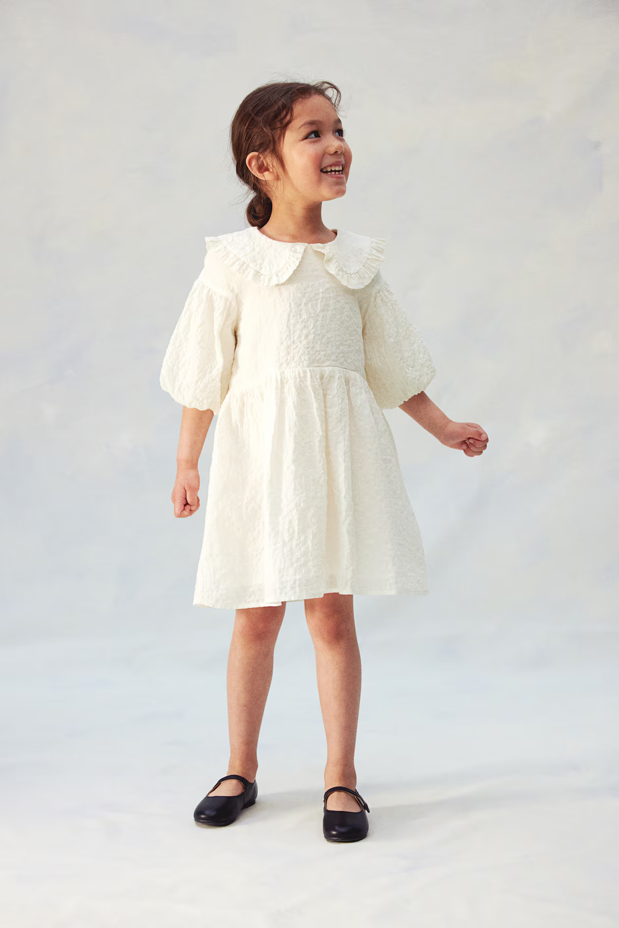 Cotton Seersucker Dress - Round Neck - Short sleeve - Cream - Kids | H&M US | H&M (US + CA)