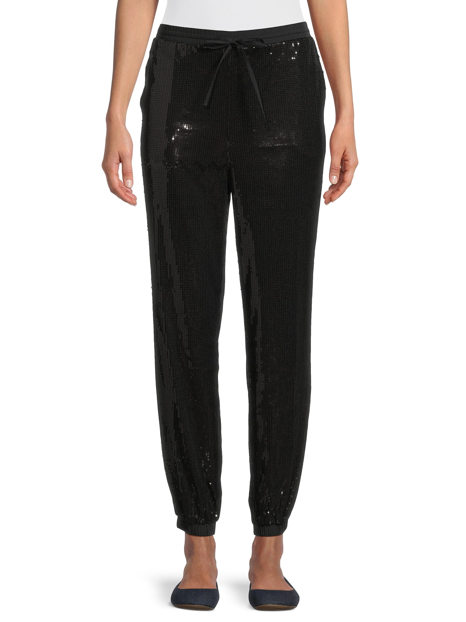 Time and Tru Women's Lined Sequin Joggers, 27" Inseam, Sizes XS-2XL - Walmart.com | Walmart (US)