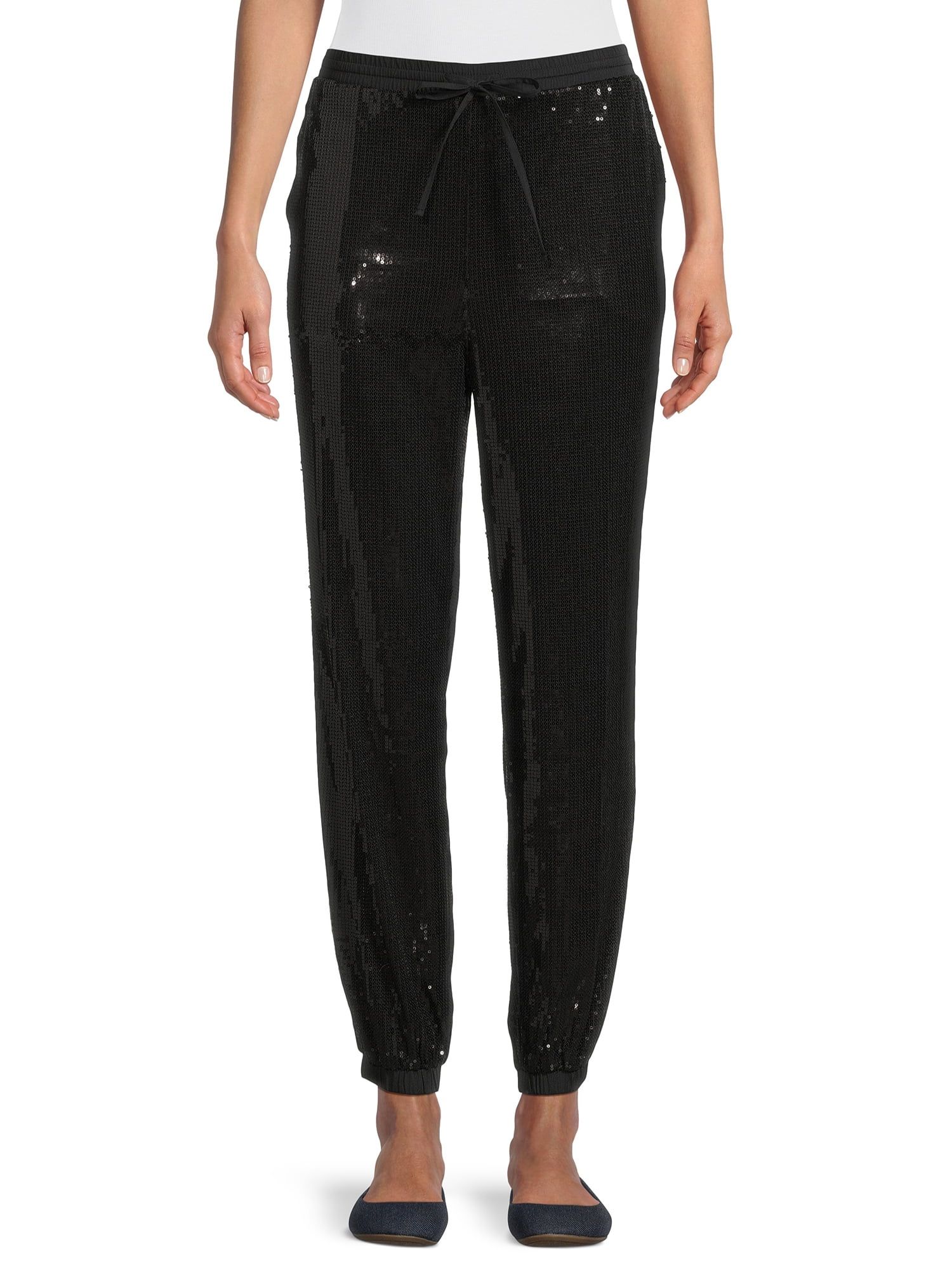 Time and Tru Women's Lined Sequin Joggers, 27" Inseam, Sizes XS-2XL | Walmart (US)