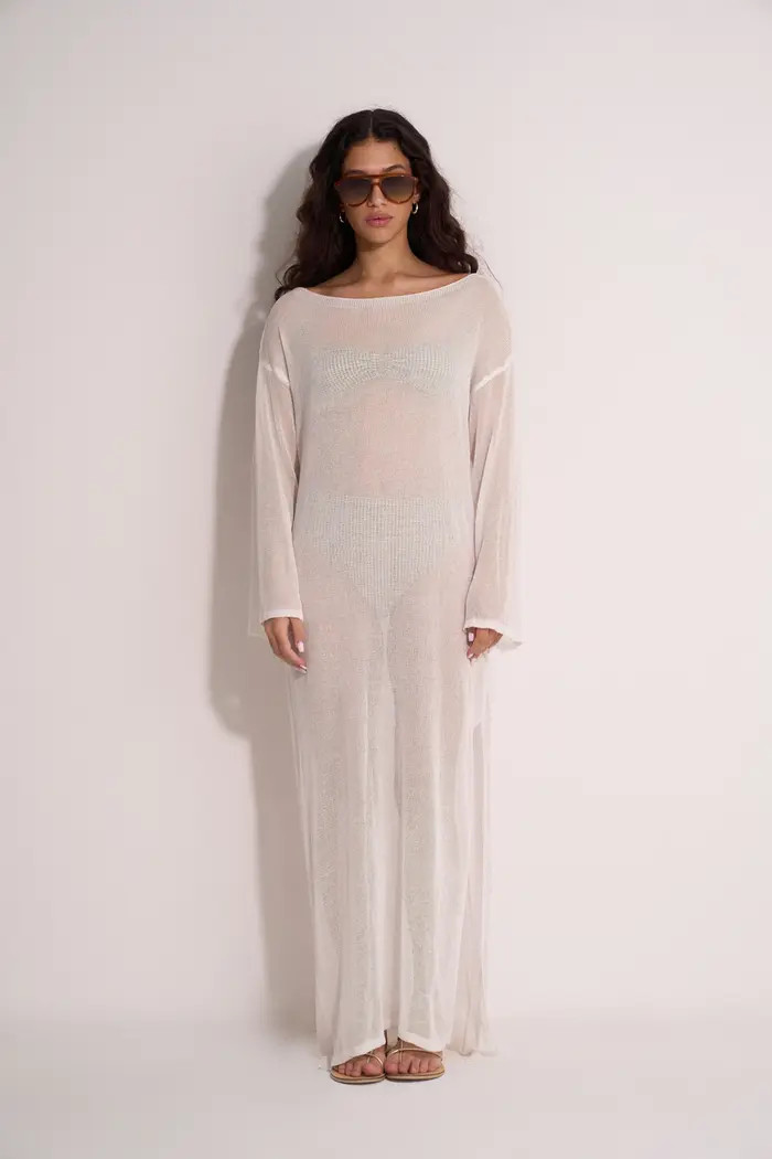 Classic Fishnet Long Sleeve Beach Dress | Nordstrom