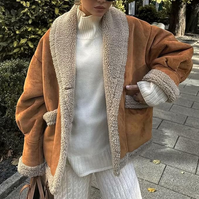 Hixiaohe Womens Fall Jackets Faux Suede Coats Sherpa Lined Outerwear Casual Fashion Button Down L... | Amazon (US)