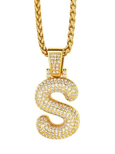 Richsteel Initial S Bubble Gold Letter Pendant Necklace with Chain Hip Hop Jewelry | Amazon (US)