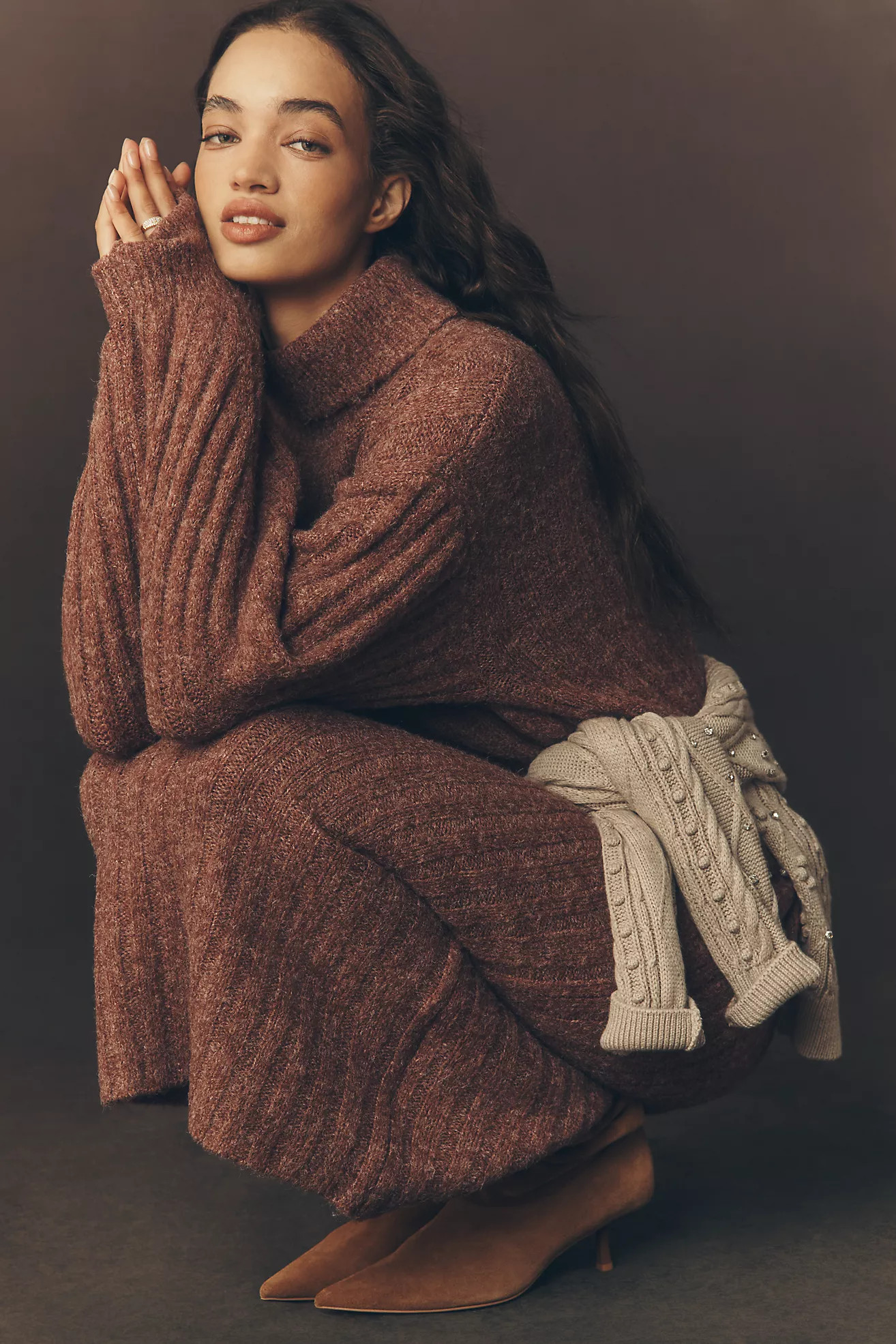 By Anthropologie Long-Sleeve Turtleneck Belted Sweater Midi Dress | Anthropologie (US)