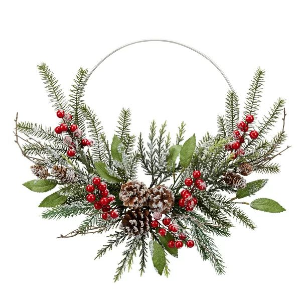 Holiday Time Flocked Evergreen and Metal Ring Wreath, 16" | Walmart (US)