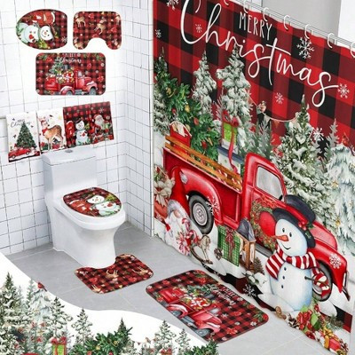 8 Pcs Christmas Shower Curtain Set - Santa, Tree, Snowman, Towels, Rugs, Toilet Cover, Hooks Shower Curtain Is about 70.87 X 70.87 Multicolor Standard | Target