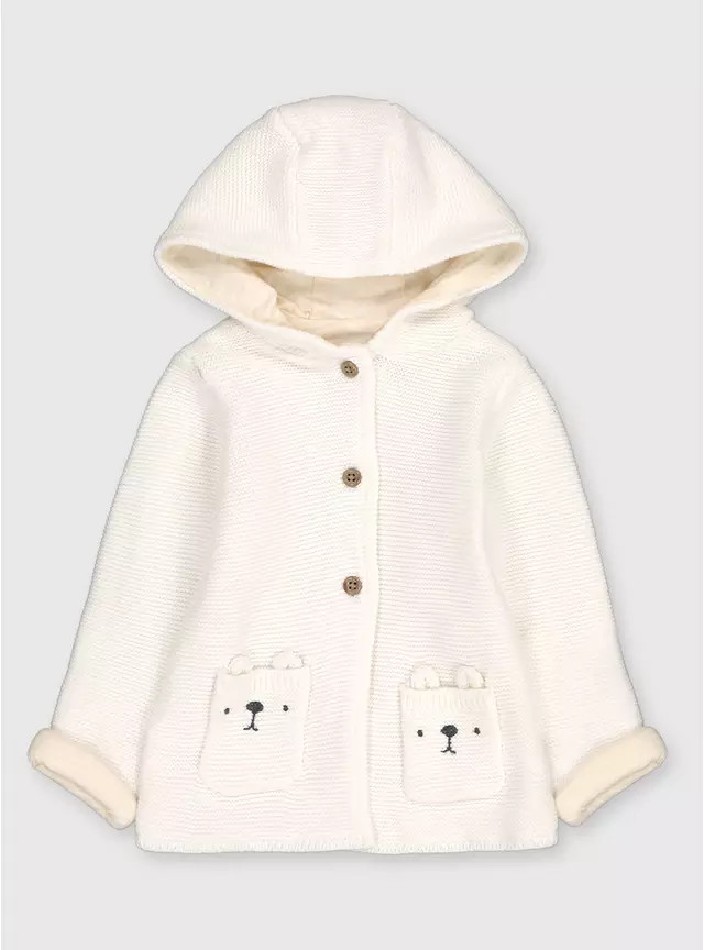 Buy White Knitted Hooded Bear Cardigan - 9-12 months | Jumpers and cardigans | Tu | Tu Clothing