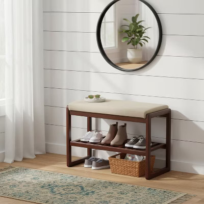 Homy Casa Upholstered Entryway Bench with Wooden Frame and Storage Shelf for Bedroom Living Room or Hallway, Beige | Target
