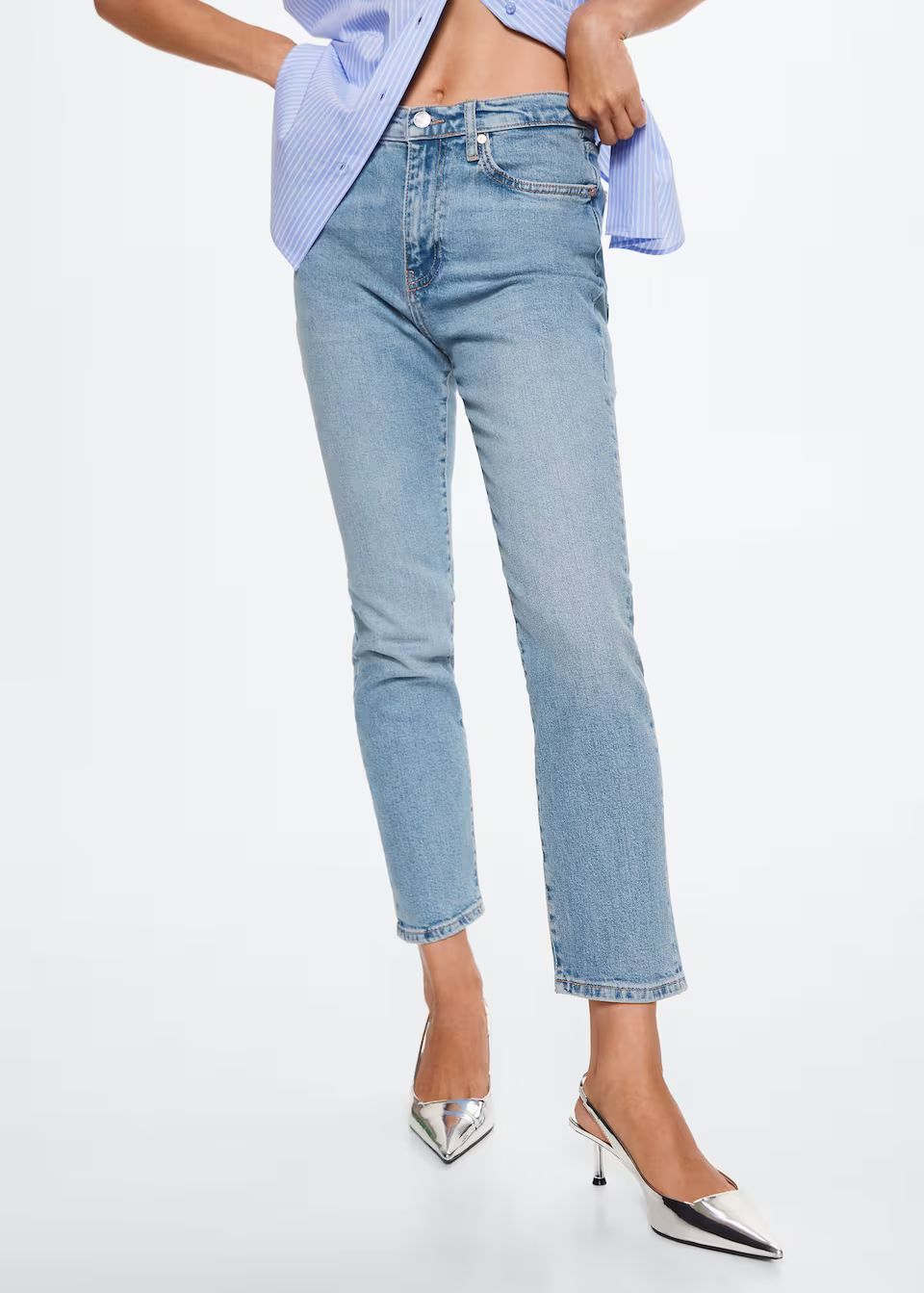 High-waist cropped straight jeans | MANGO (UK)