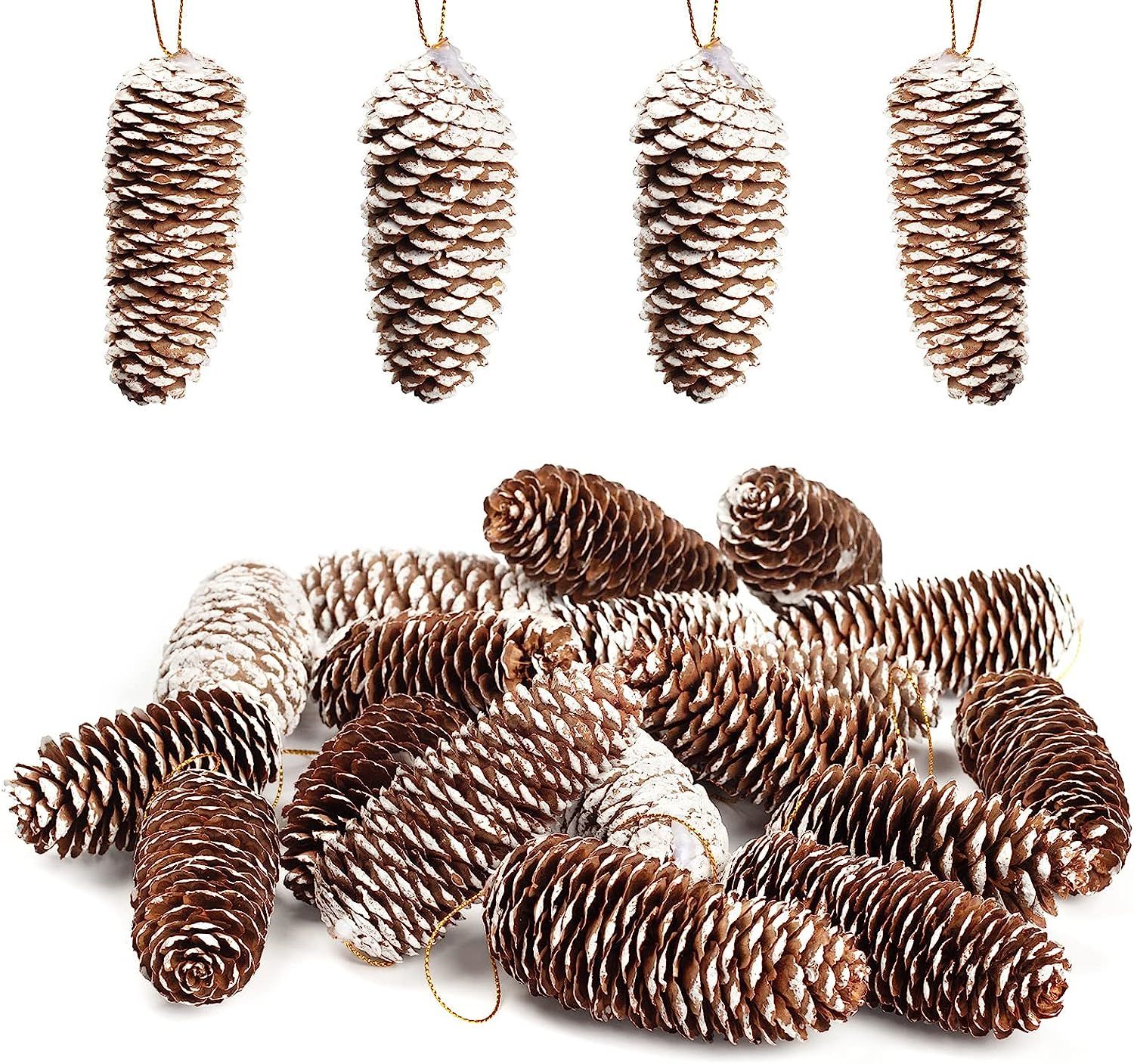 JOHOUSE 18PCS Natural Pine Cones, 5Inch Snow Pinecone Ornaments Decorative Hanging Pinecones Bulk... | Amazon (US)