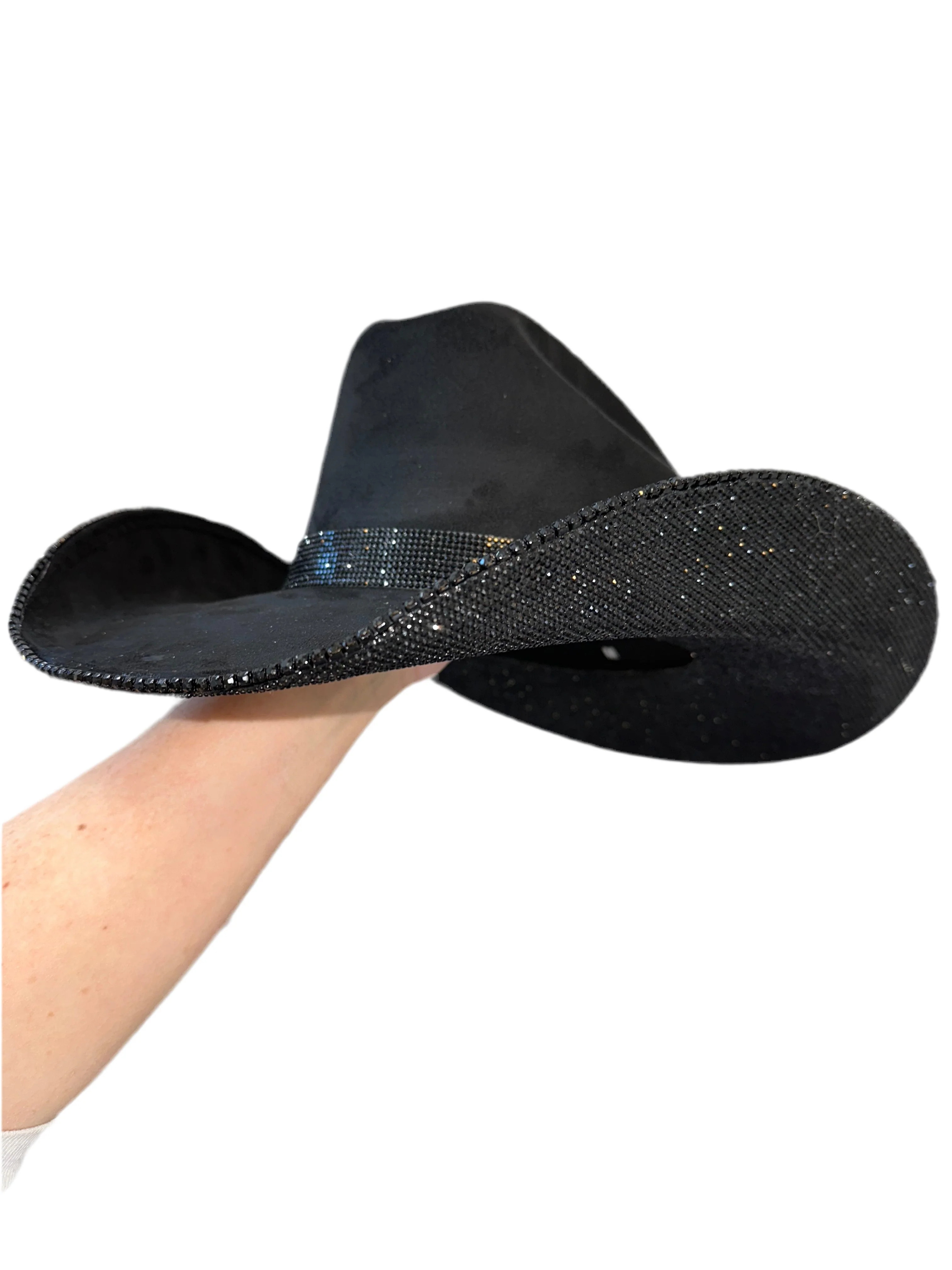 Black Suede Cowgirl Hat with Black Rhinestones - Small | BuddyLove