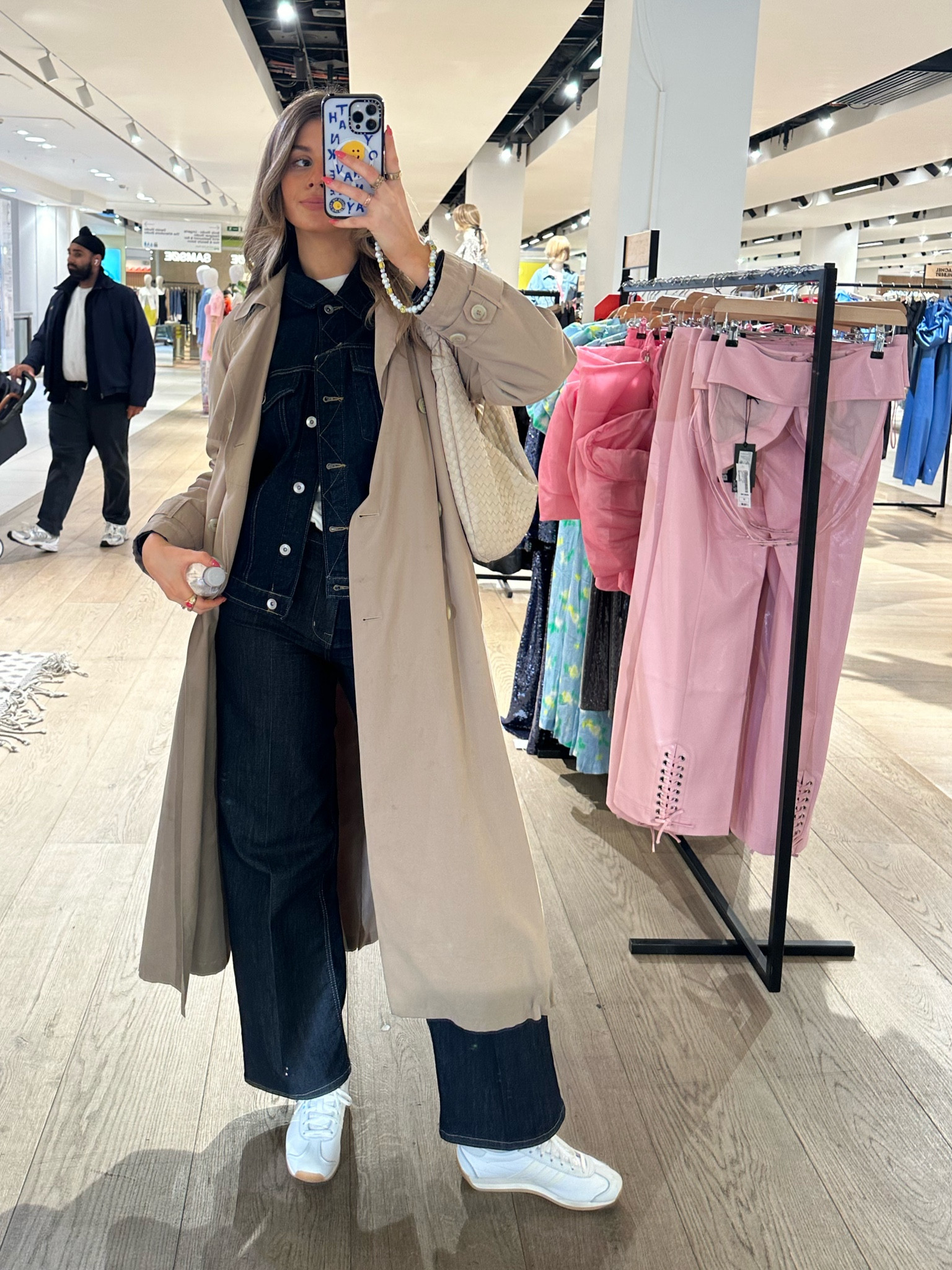denim co ord, dark denim indigo denim jacket, denim wide leg jeans M&S, trainers, trench coat, asos, topshop, mango, white adidas originals country OG, spring outfit, rainy day outfit inspo capsule wardrobe, white tee, basic tshirt Uniqlo 

#LTKshoecrush #LTKSeasonal #LTKstyletip