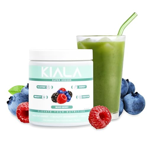 Kiala Nutrition Super Greens, Organic Greens Powder with Spirulina & Chlorella for Digestion, Gut Health, Immunity & Energy, Gluten Free, Vegan, Daily Support for Women, Mixed Berry, 30 Servings | Amazon (US)