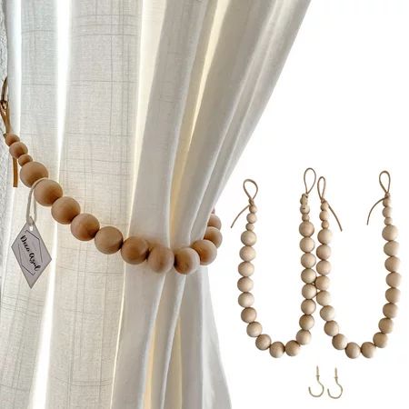 Deco Azul Wood bead Curtain Tiebacks Set of 2 Boho Curtain Holdbacks Wooden bead Curtain tie backs F | Walmart (US)