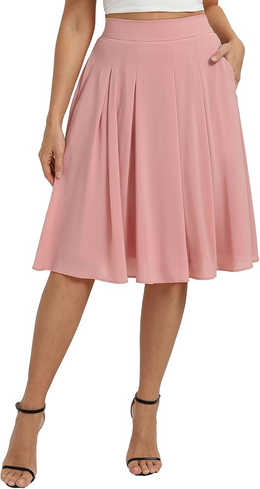 Belle Poque Skirts for Women UK High Waisted A-Line Pleated Skirt with Pockets | Amazon (UK)