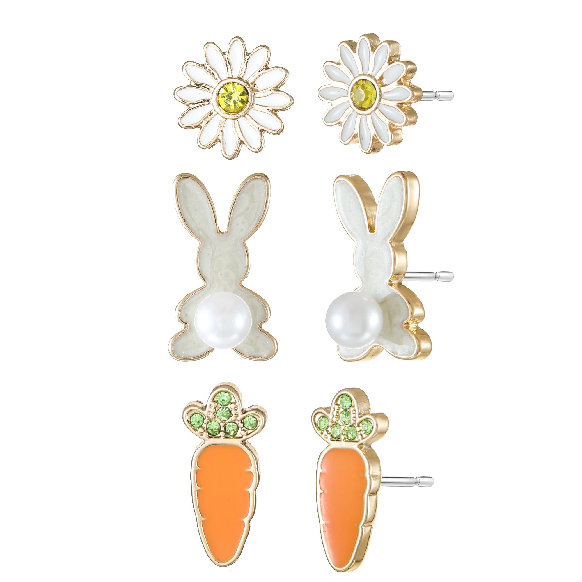 Way to Celebrate Easter Bunny and Carrot Earring Set, 3 Pairs | Walmart (US)