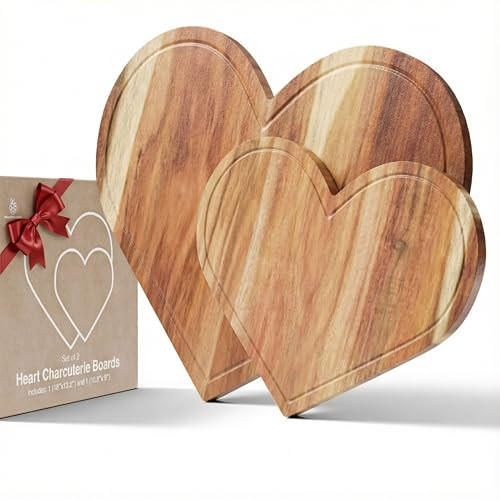New - Set of 2 Heart Charcuterie Boards - Acacia Wood Cutting Heart Shaped Charcuterie Board, Wooden Serving Tray, or Platter Valentines Gifts | Amazon (US)