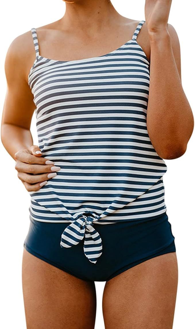 Womens Split Sling Striped Printed Bikini Knotted Sexy Fashion Swimwear Two Pieces Tummy Control ... | Amazon (US)