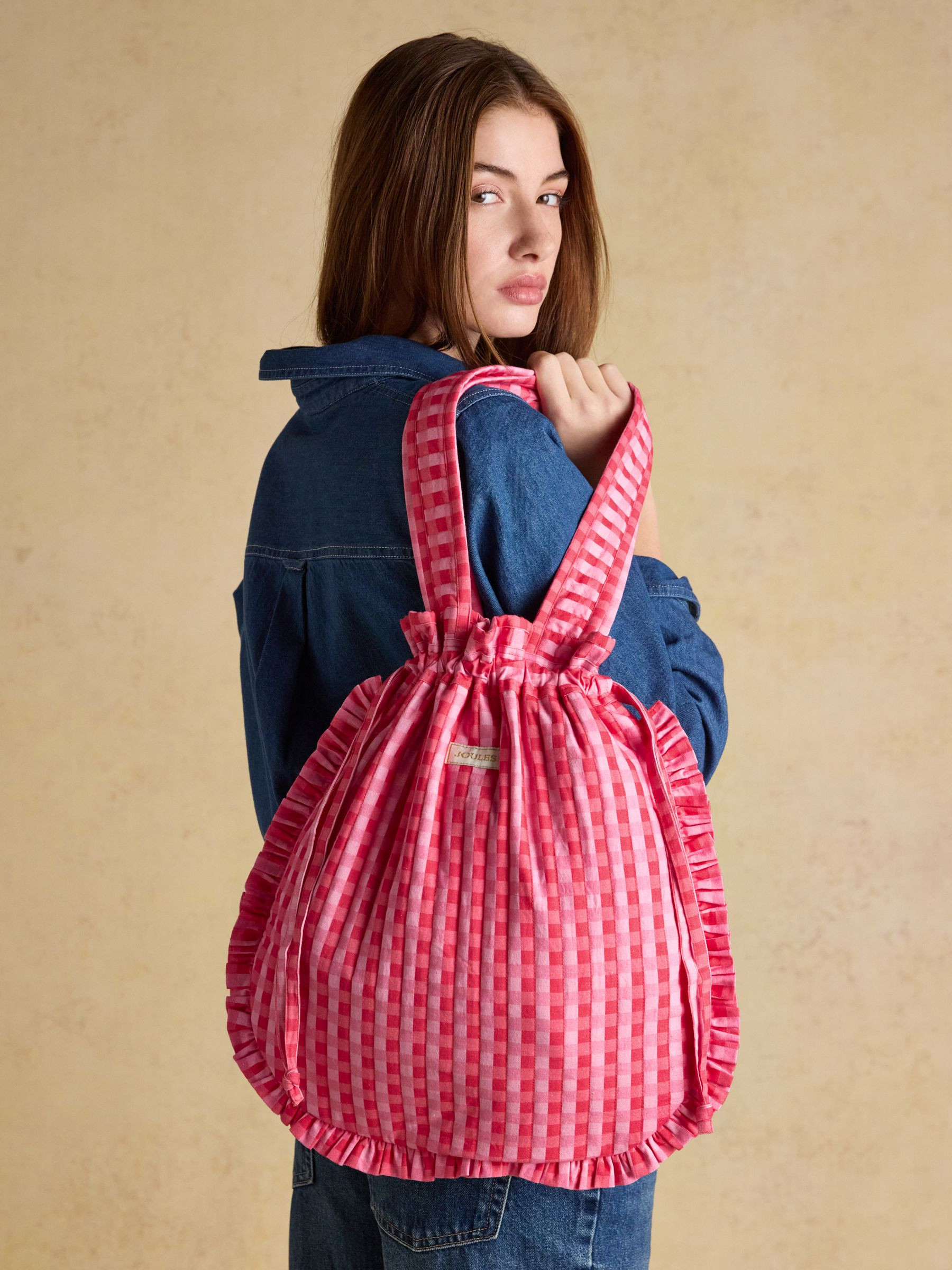 Nella Red & Pink Gingham Quilted Tote Bag | Joules | Joules