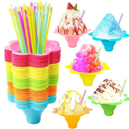 Szsrcywd 200Pcs 4oz Colorful Snow Cone Cups with Spoon Straws,Flower Shaped Ice Cream Snacks Cup ... | Amazon (US)