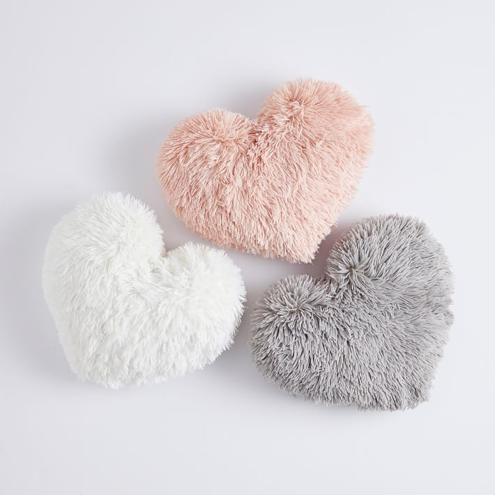 Fluffy Luxe Recycled Heart Pillow, One Size, White | Pottery Barn Teen