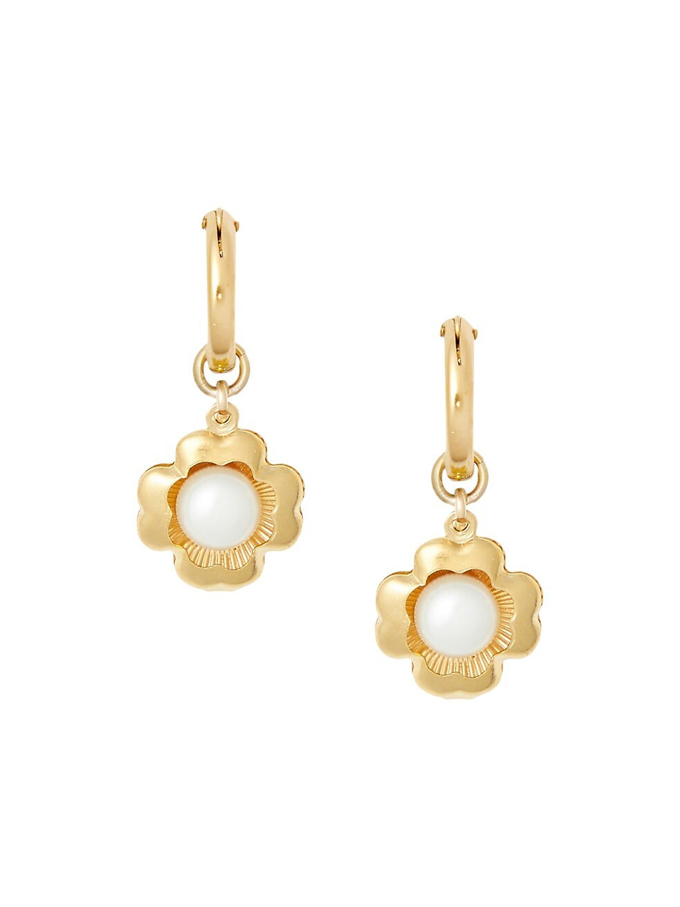 Brinker & Eliza Clover 24K Gold-Plate & Pearl Huggie Hoop Earrings | Saks Fifth Avenue