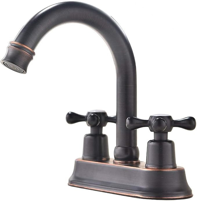 Ufaucet Modern Oil Rubbed Bronze 2 Handle Centerset Stainless Steel Bathroom Faucet,Oil Rubbed Br... | Amazon (US)