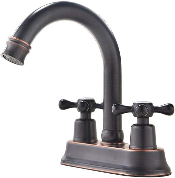 Ufaucet Modern Oil Rubbed Bronze 2 Handle Centerset Stainless Steel Bathroom Faucet,Oil Rubbed Br... | Amazon (US)