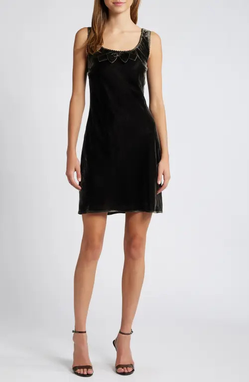 Charles Henry Bow Detail Velvet Minidress in Dark Chocolate at Nordstrom, Size Small | Nordstrom