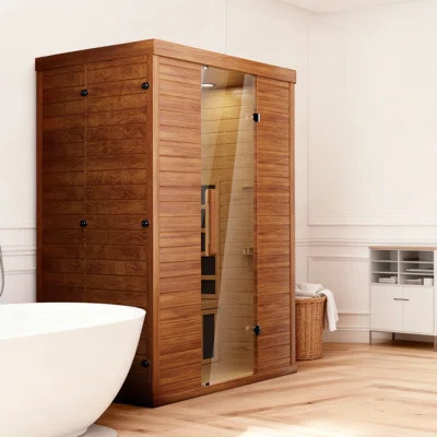 2-Person Far Infrared Indoor Sauna Room with Tempered Glass Door, Solid Hemlock Wood Home Sauna Cabin | Wayfair North America