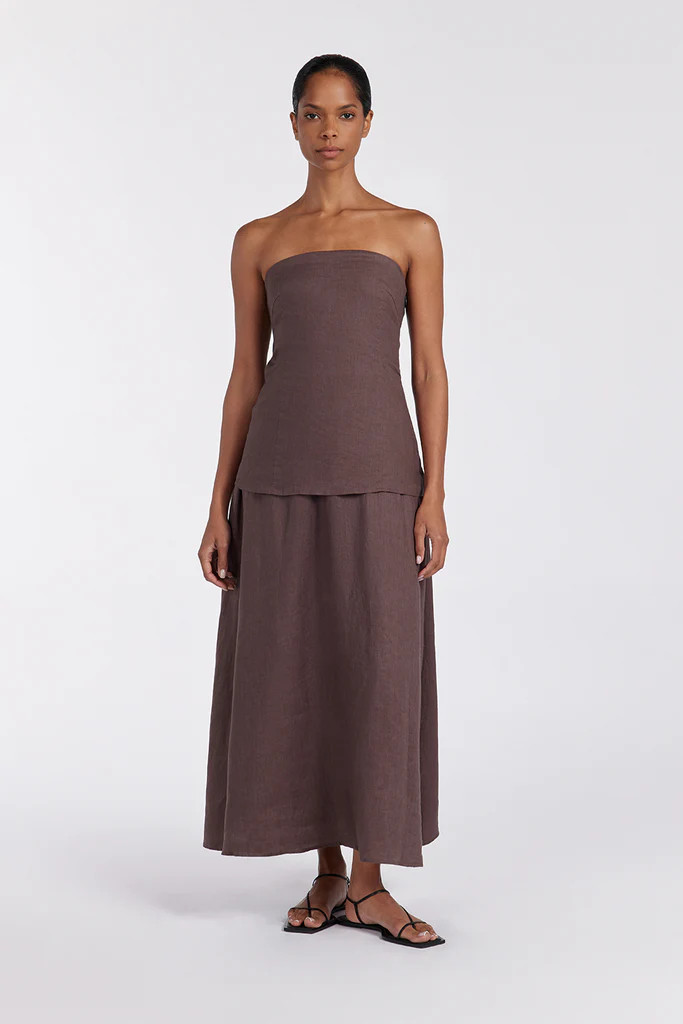 SASKIA CHOC LINEN STRAPLESS DRESS | DISSH