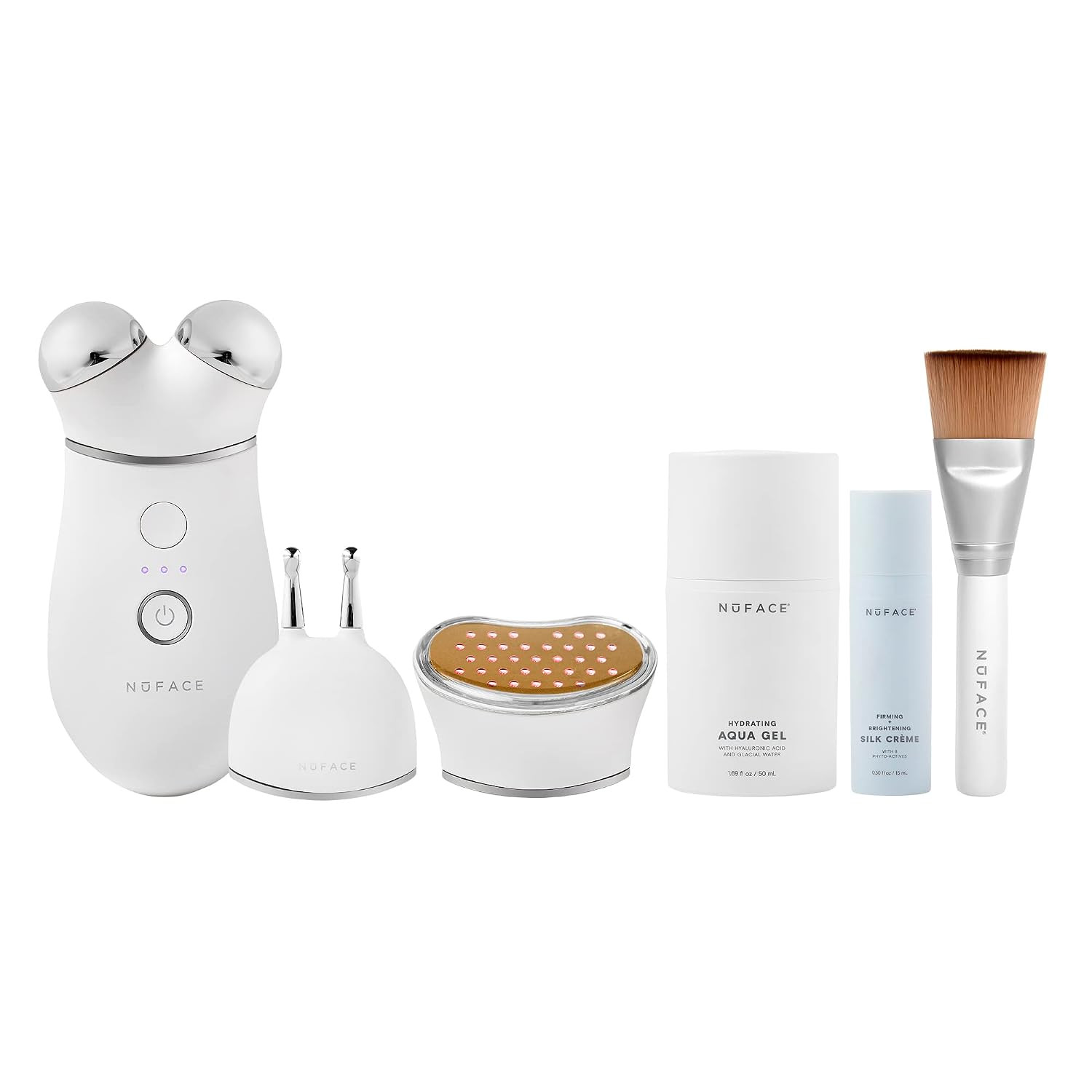 NuFACE TRINITY+ FDA Cleared Microcurrent Facial Device, Wrinkle Reducer + Effective Lip & Eye Attachment - Face Toning Device for Targeted Treatment + Microcurrent Gel Activator, Silk Crème & Brush | Amazon (US)