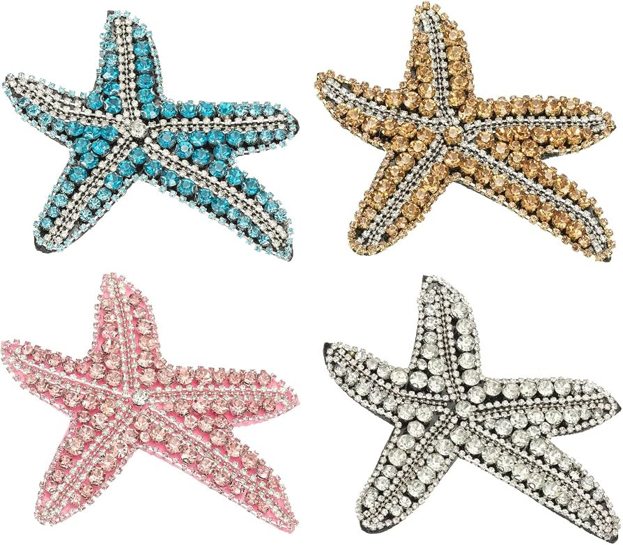PATIKIL 4 Pcs Starfish Rhinestone Beaded Patch, Starfish Sequin Applique Patches Sew on Fabric Se... | Amazon (US)