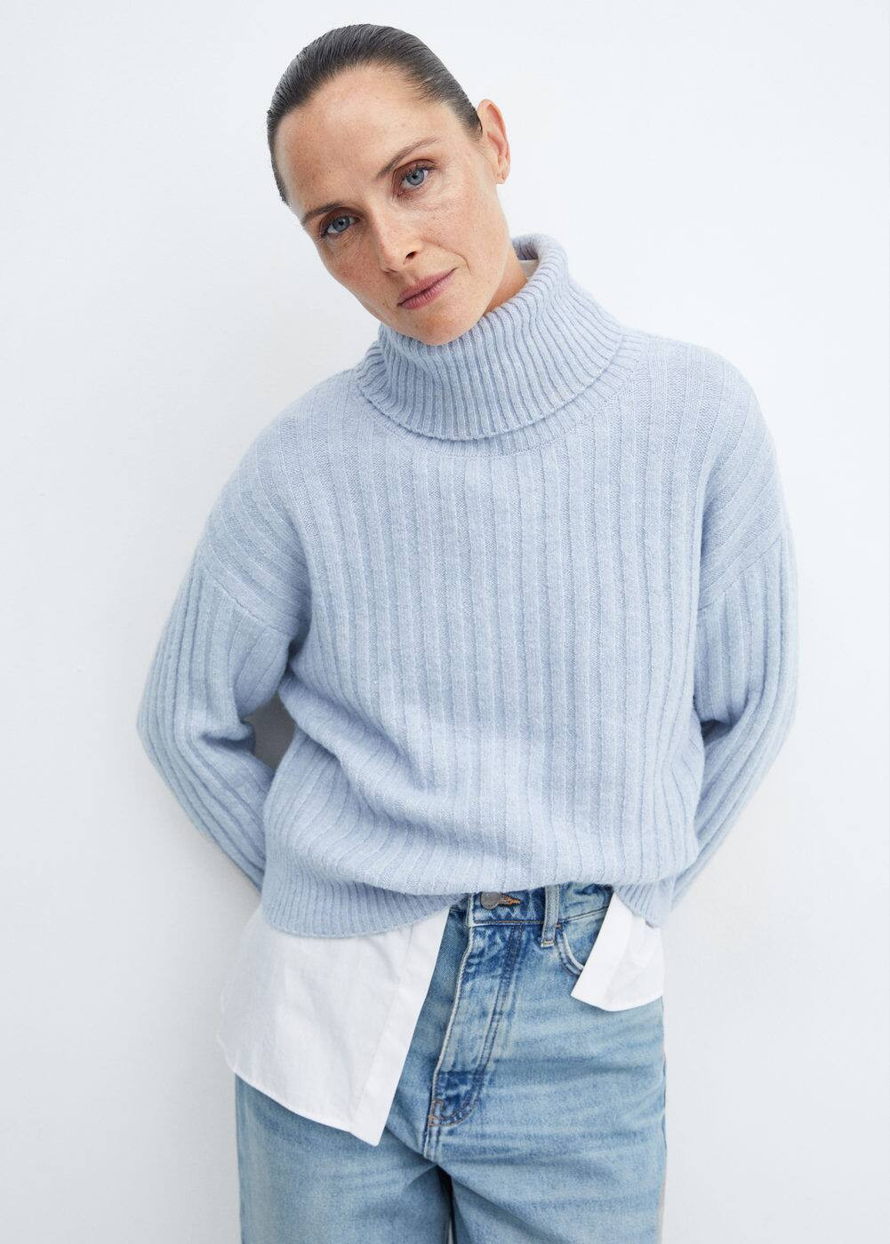 Rolled neck cable sweater -  Women | Mango USA | MANGO (US)