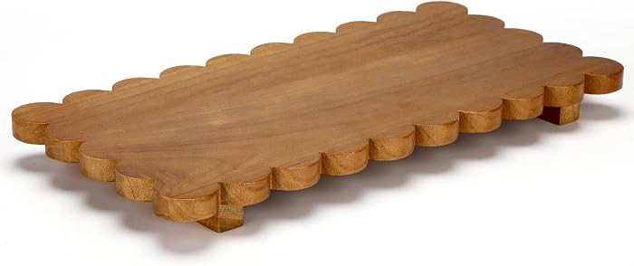 Yookeer Walnut Color Scalloped Wood Riser Tray Soap Rustic Bathroom Decoration Scalloped Stand Soap Tray Wooden Decorative Pedestal for Bathroom Kitchen Sink Plant Display (16'' X 8'' X 1.4'',Square) | Amazon (US)
