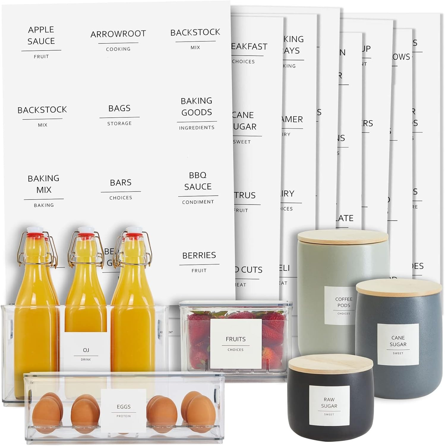 Talented Kitchen Minimalist Food Labels - 2.5" x 2.5" Matte White Vinyl, Pack of 157 - Pantry & F... | Amazon (US)