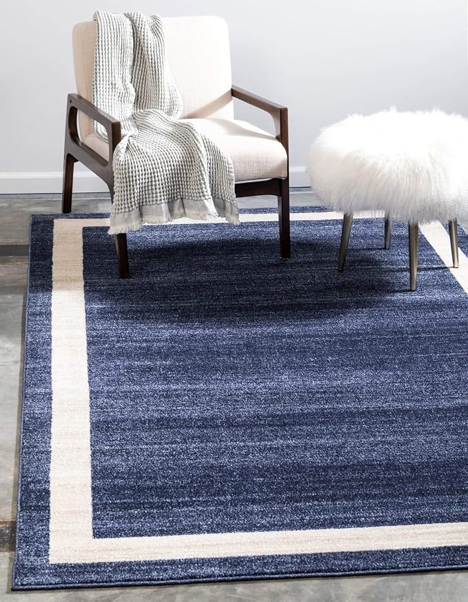 Unique Loom Del Mar Collection Area Rug - Maria (5' 3" x 8' Rectangle, Navy Blue/ Ivory) | Amazon (US)