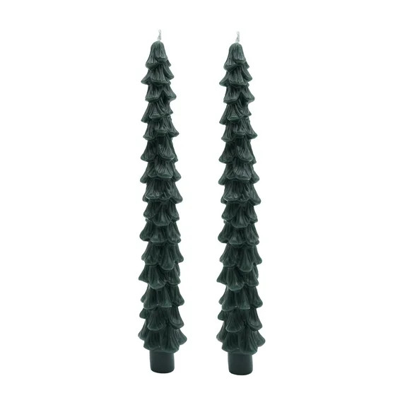 My Texas House Christmas Tree Shape 11" Taper Candles, Unscented, Green, 2 Count | Walmart (US)