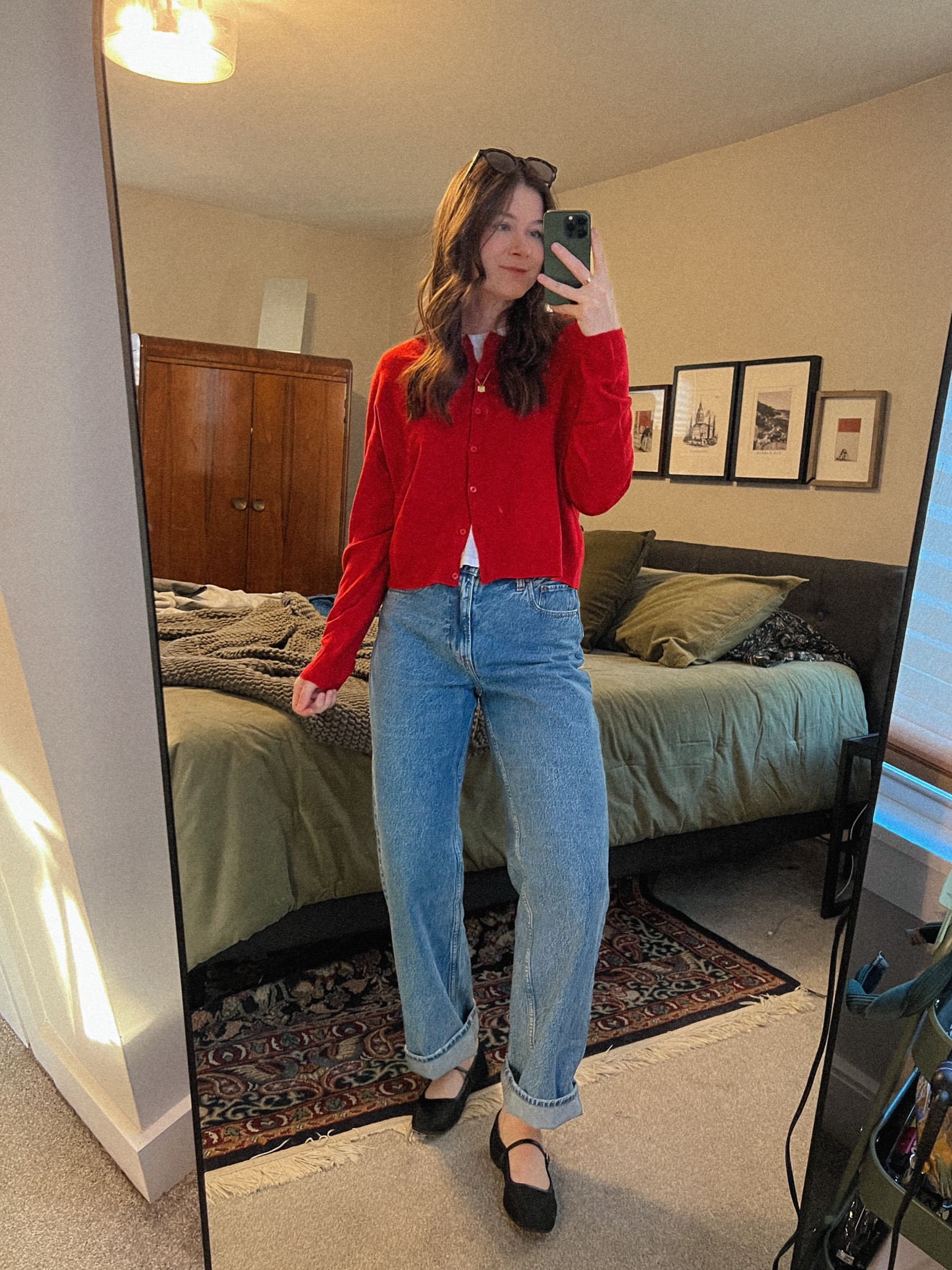 Classic meets cozy ❤️ Styling a bold red cardigan with timeless dad jeans and chic ballet flats for an effortlessly polished look. Perfect for everyday! #OOTD #LTKStyle

#LTKMidsize #LTKStyleTip #LTKWorkwear