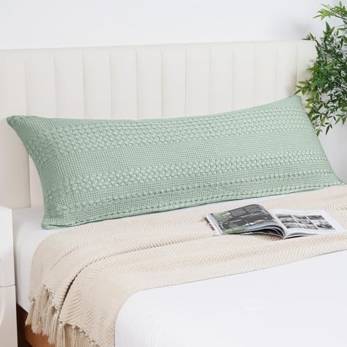 PHF 100% Cotton Waffle Body Pillowcase with Zipper, 1 Pack 20" x 54" Soft Skin-Friendly Pillow Sham, No Filling, Aesthetic Woven and Breathable Waffle Weave Body Pillow Cover for Bed, Sage Green | Amazon (US)
