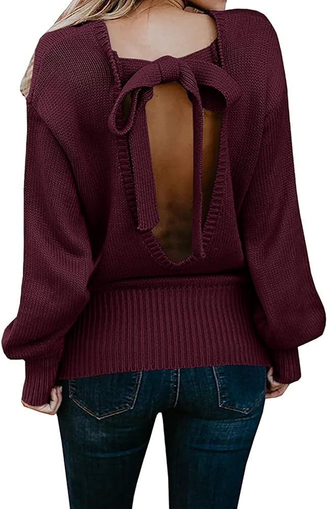 Chuanqi Womens Oversized Sweaters Winter Sexy Open Back Pullover Sweater Chunky Cable Knit Tops | Amazon (US)