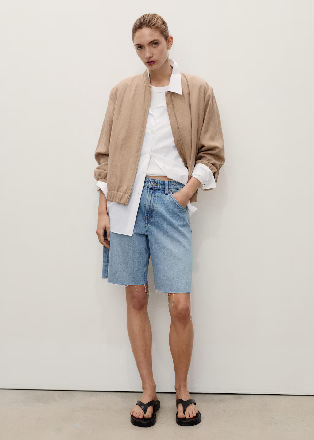 Denim bermuda shorts with frayed hem medium blue - Women - 0 - MANGO | Mango (US/MX/AU)