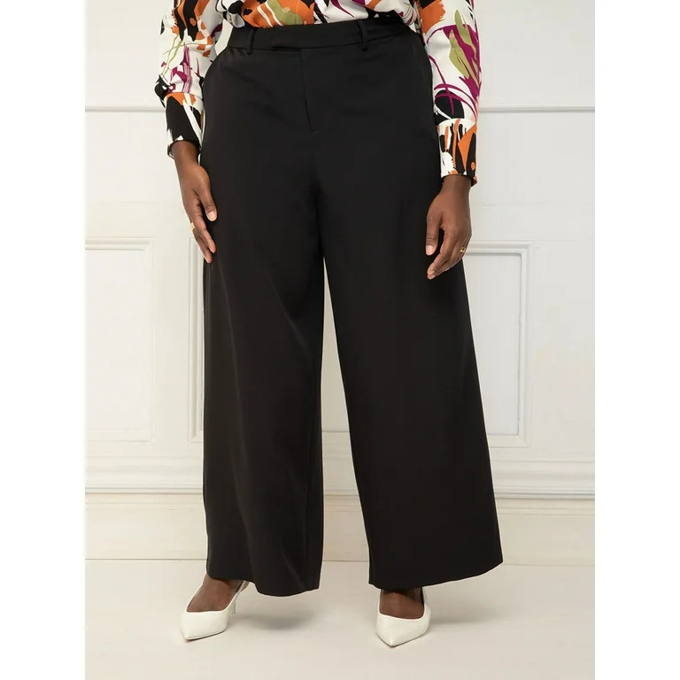 ELOQUII Elements Women's Plus Wide Leg Trousers | Walmart (US)